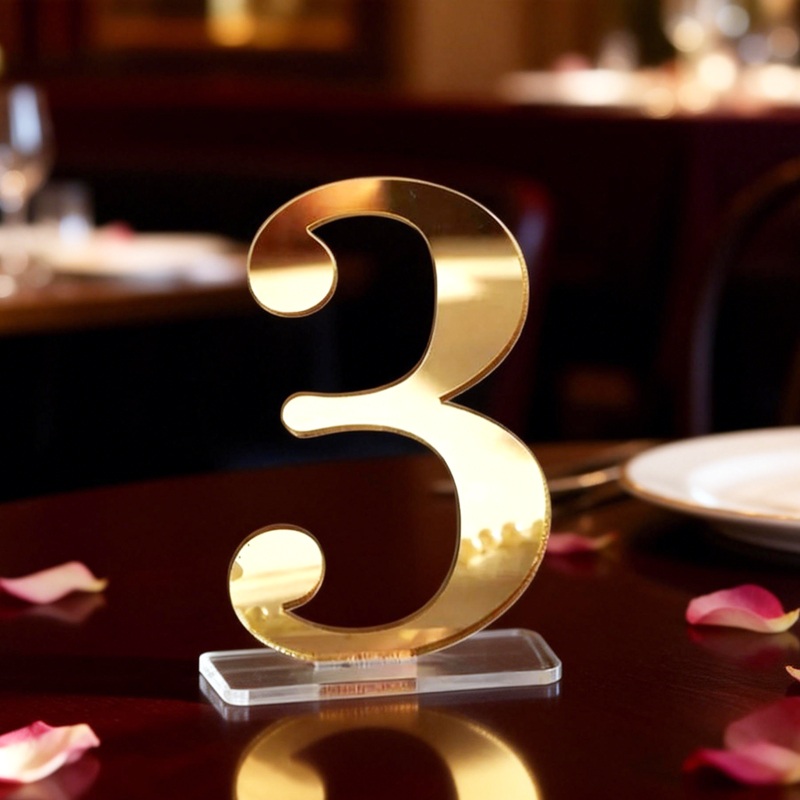 Table Number Gold - ป้ายเลขโต๊ะงานแต่งงานพร้อมฐานตั้ง, ป้ายเลขโต๊ะอะคริลิคแบบกำหนดเองได้, ป้ายเลขโต๊ะร้านอาหาร