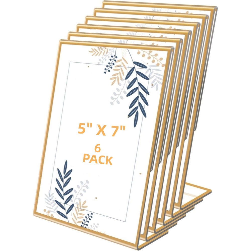Table Number Gold - กรอบรูปอะคริลิคใสแบบตั้งได้ 6 ชิ้น ขนาด 5x7 นิ้ว