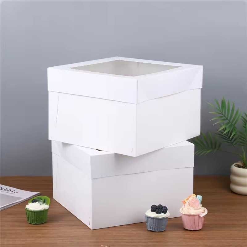 Wedding Cake Supply - กล่องเค้กสีขาวแบบใช้แล้วทิ้งพร้อมหน้าต่าง สำหรับงานแต่งงาน วันเกิด กล่องเก็บเค้กสีขาวแบบใช้แล้วทิ้ง อุปกรณ์ตกแต่งร้านค้า จำนวน