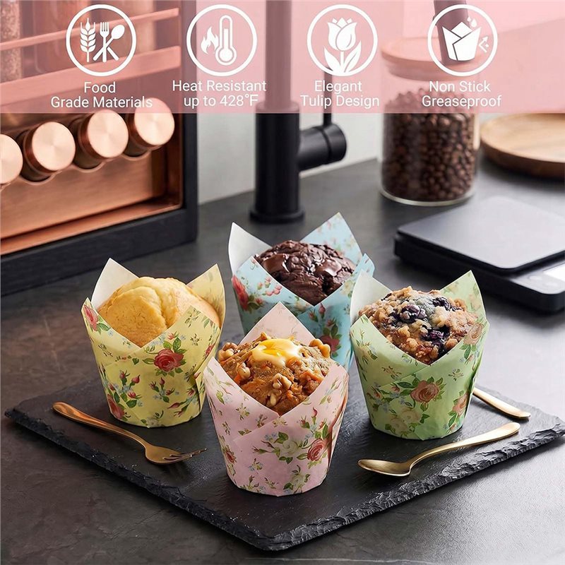 Wedding Cake Supply - กระดาษรองอบเค้ก/คัพเค้ก ลายดอกไม้ สำหรับงานเลี้ยงสปริง อีสเตอร์ งานเลี้ยงฉลองวันเกิด งานแต่งงาน