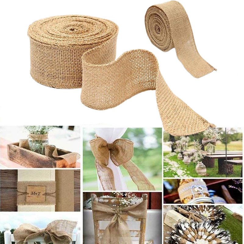 Wedding Supply Rentals - 2M/ม้วนธรรมชาติJute Burlapริบบิ้นสำหรับงานฝีมือVintage Rustic Wedding Partyตกแต่งDIY Homeคริสต์มาสห่อของขวัญอุปกรณ์