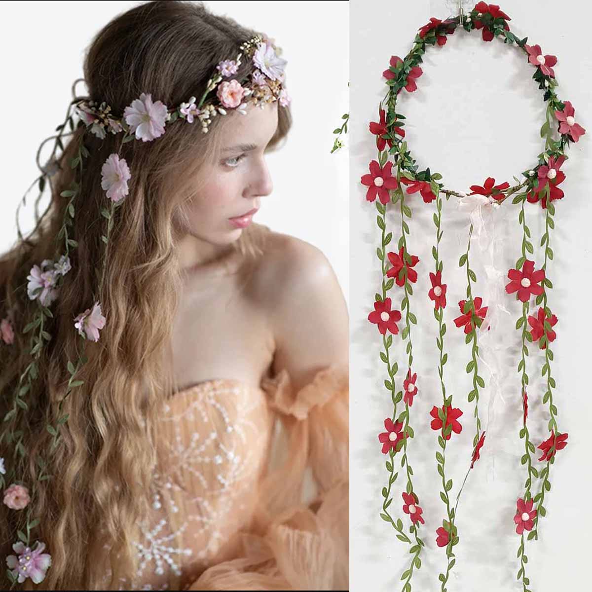 Wedding Arch Flower - โบฮีเมียนหวายดอกไม้ Vines Crown สําหรับเจ้าสาวงานแต่งงานอุปกรณ์เสริมผมสาวพวงหรีดดอกไม้ HEAD Band