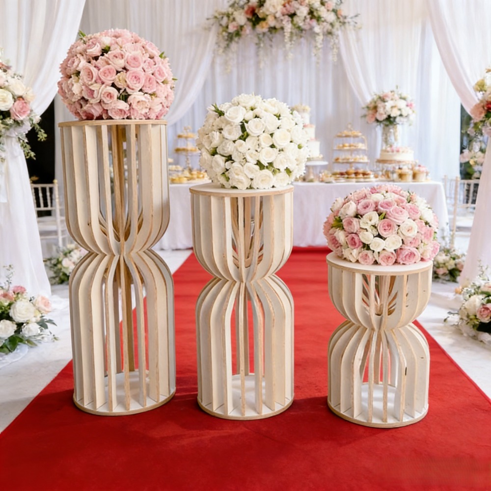 Wedding Supply Rentals - แท่นวางดอกไม้แต่งงานทรงเสาโรมันไม้ แท่นวางเค้กวันเกิดสไตล์เรโทร ของตกแต่งโต๊ะขนมหวานสำหรับงานปาร์ตี้และอีเว้นท์