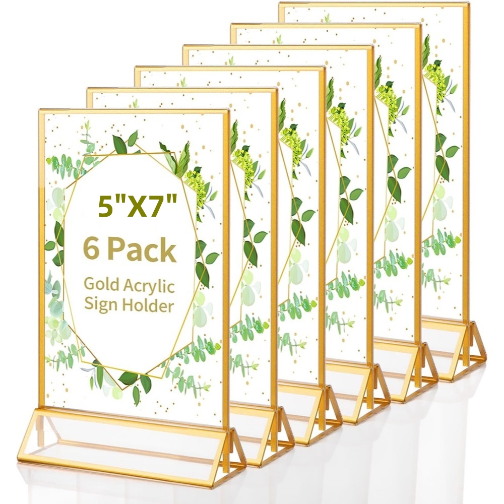 Table Number Gold - ชุด 6 ชิ้น ที่วางป้ายอะคริลิกใสขนาด 5x7 นิ้ว