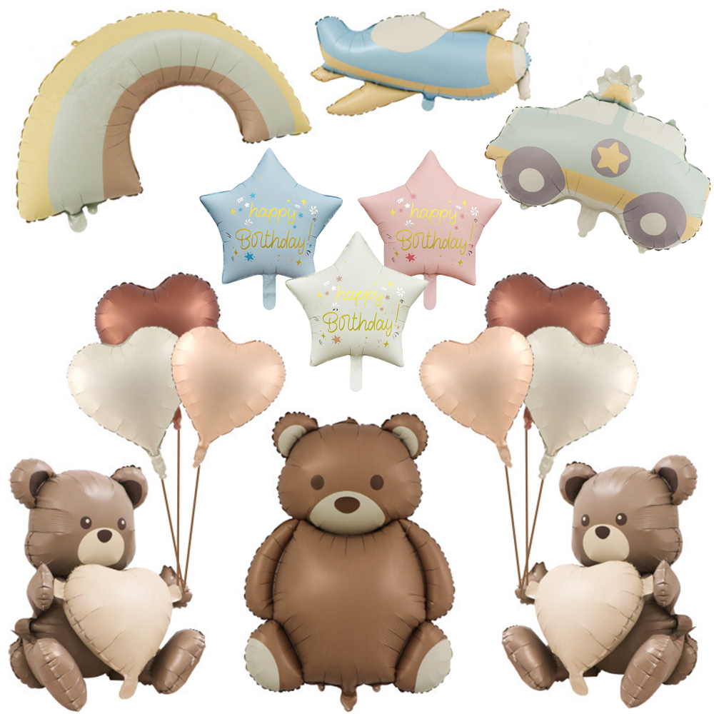 Confetti Balloon Set - Big Matte หมีสีน้ําตาลฟอยล์บอลลูนการ์ตูน Rainbow Plane รถ