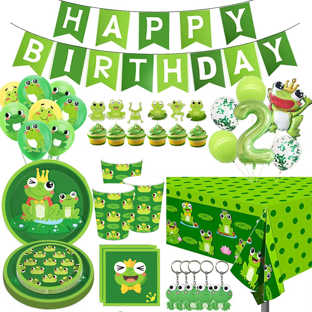 Confetti Balloon Set - กบวันเกิดตกแต่งแบนเนอร์สุขสันต์วันเกิดบอลลูนทิ้งบนโต๊ะอาหารเค้ก Toppers กบธีมวันเกิด
